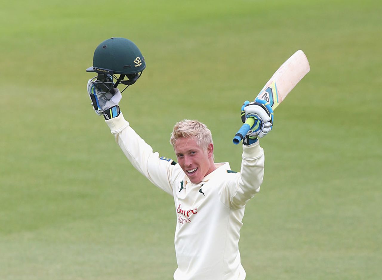 Luke Wood reached his century off 95 balls, Nottinghamshire v Sussex, County Championship, Division One, Trent Bridge, 1st day, June 1, 2015