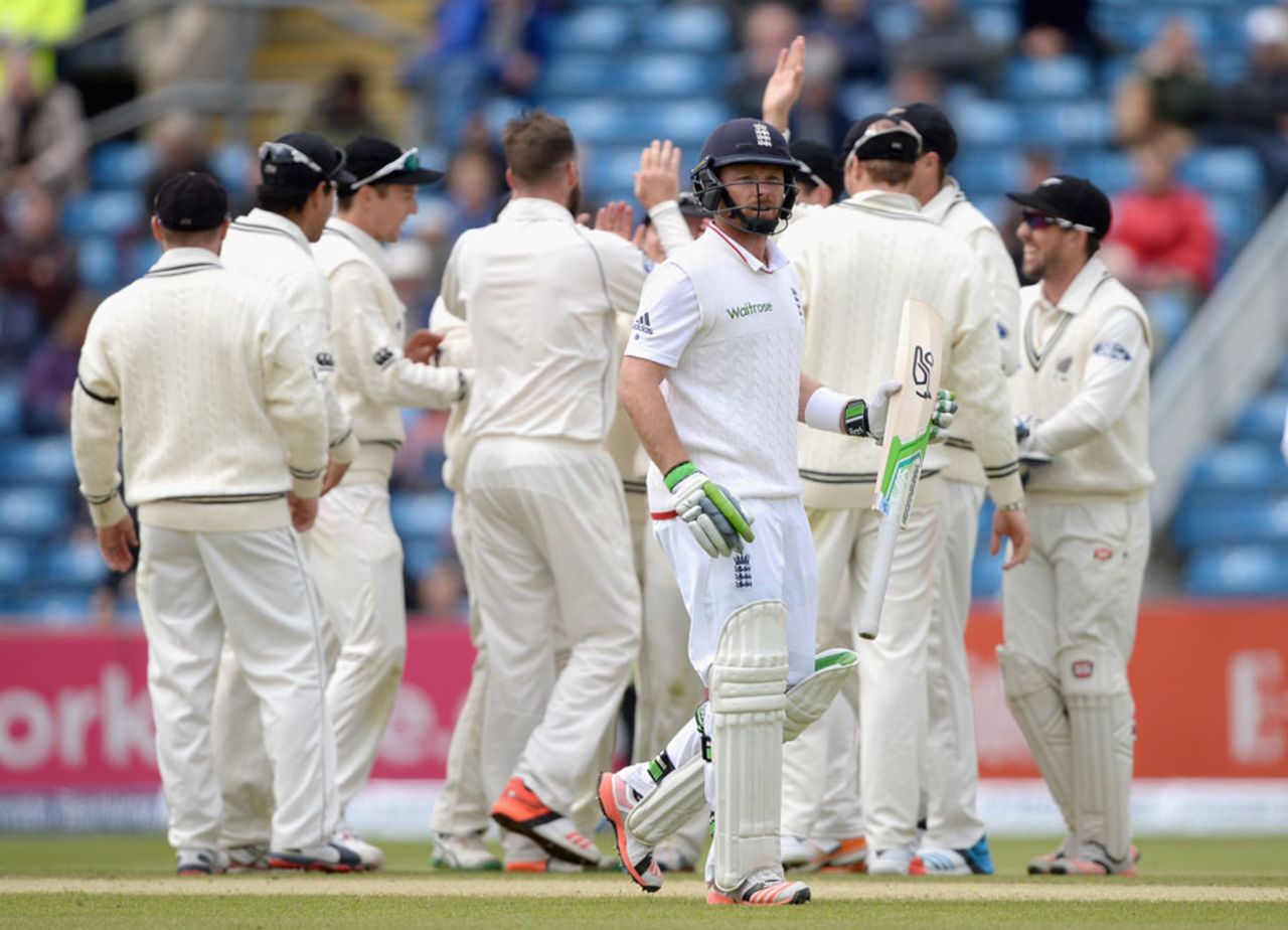 Ian Bell heads off after steering Mark Craig to leg slip, England v New Zealand, 2nd Investec Test, Headingley, 5th day, June 2, 2015