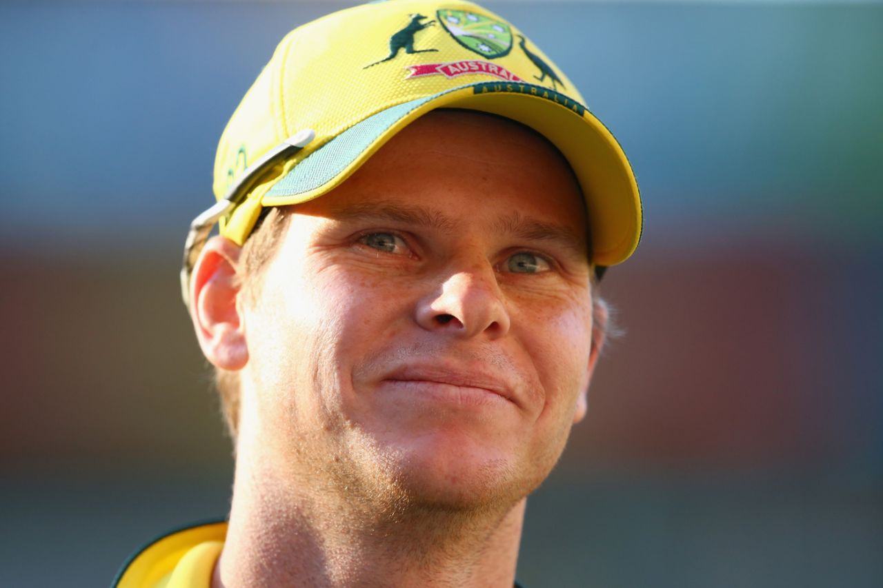 Steven Smith smiles as he looks into the crowd, Australia v New Zealand, World Cup final, Melbourne, March 29, 2015