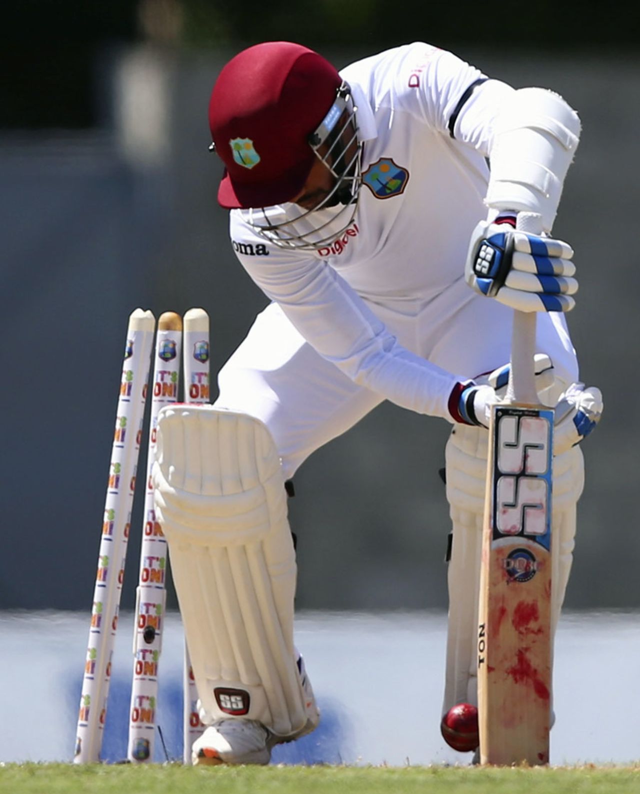 Denesh Ramdin had his stumps shattered by Mitchell Johnson, West Indies v Australia, 1st Test, 1st day, Roseau, June 3, 2015