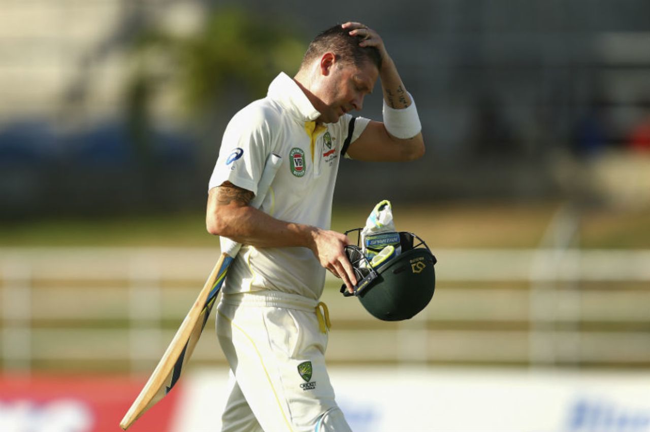 Michael Clarke walks back after making 18, West Indies v Australia, 1st Test, 1st day, Roseau, June 3, 2015