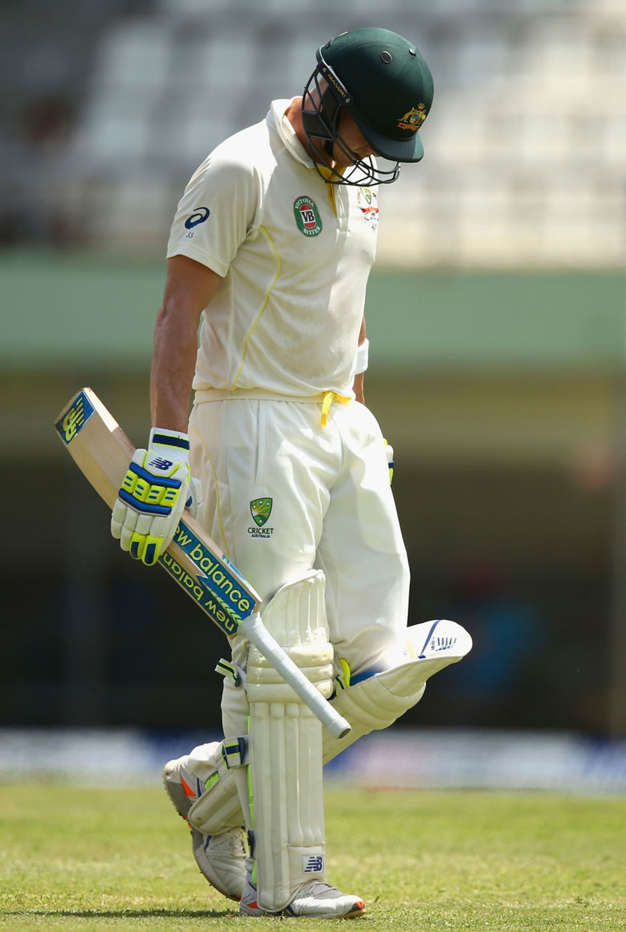 Steven Smith walks back disappointed after being stumped for 25, West Indies v Australia, 1st Test, Roseau, 2nd day, June 4, 2015