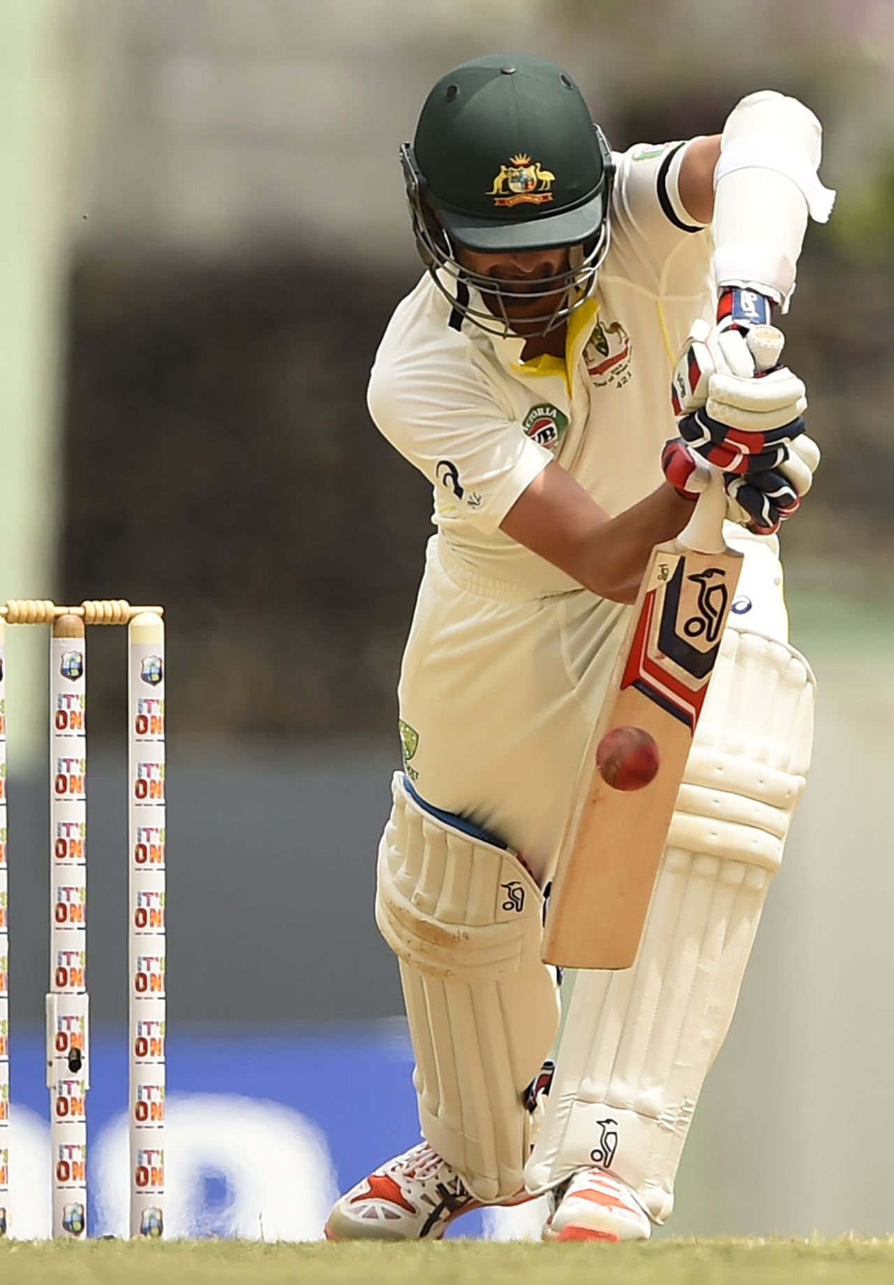 Nathan Lyon defends, West Indies v Australia, 1st Test, Roseau, 2nd day, June 4, 2015