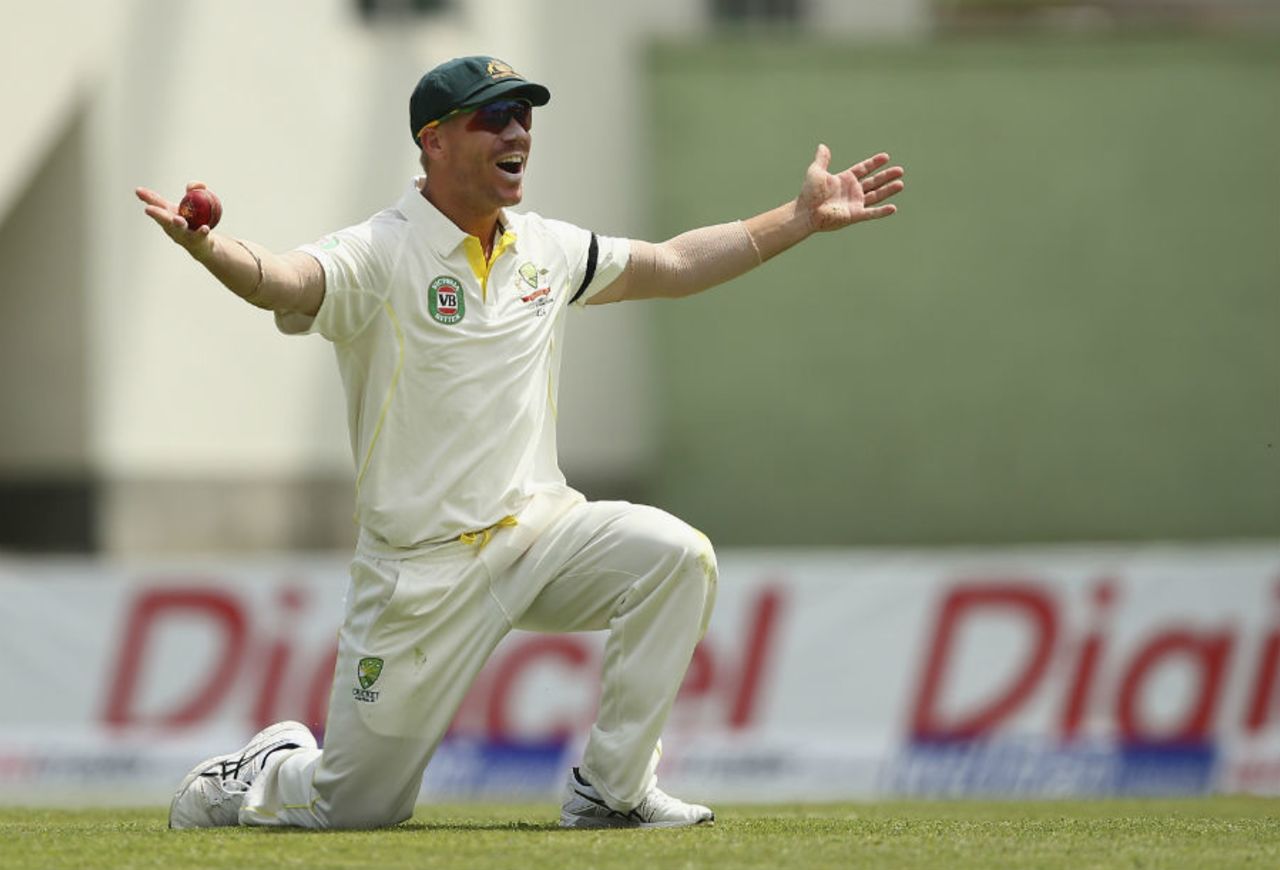 That's how it's done: David Warner celebrates after taking a catch, West Indies v Australia, 1st Test, Roseau, 3rd day, June 5, 2015