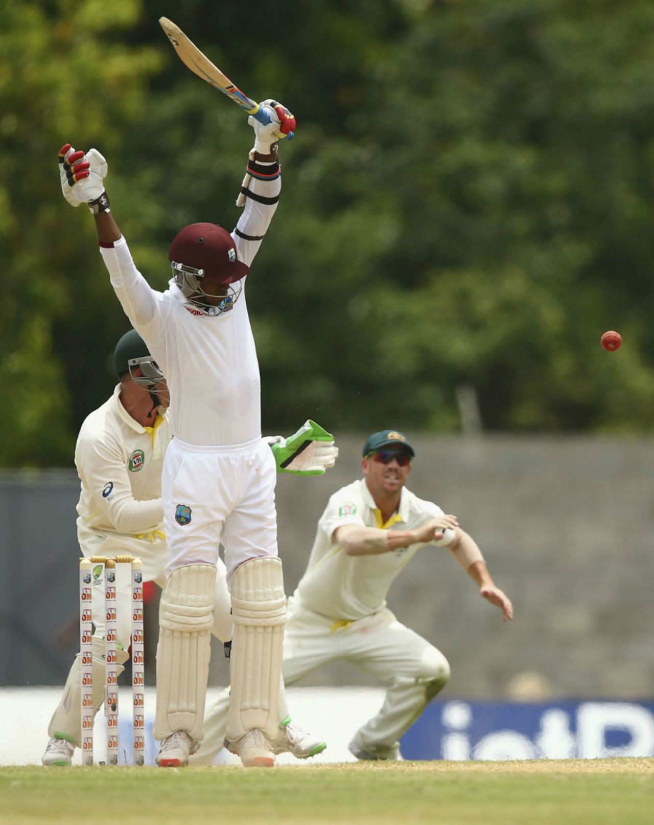 That wasn't me: Marlon Samuels avoids contact with a rising delivery, West Indies v Australia, 1st Test, Roseau, 3rd day, June 5, 2015