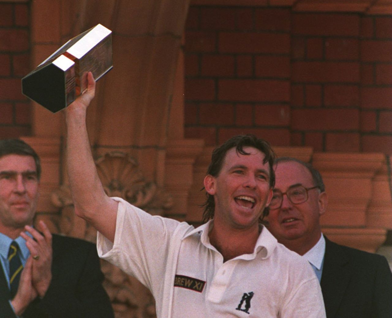Dermot Reeve holds aloft the NatWest Trophy in 1995, Lord's, September 3, 1995