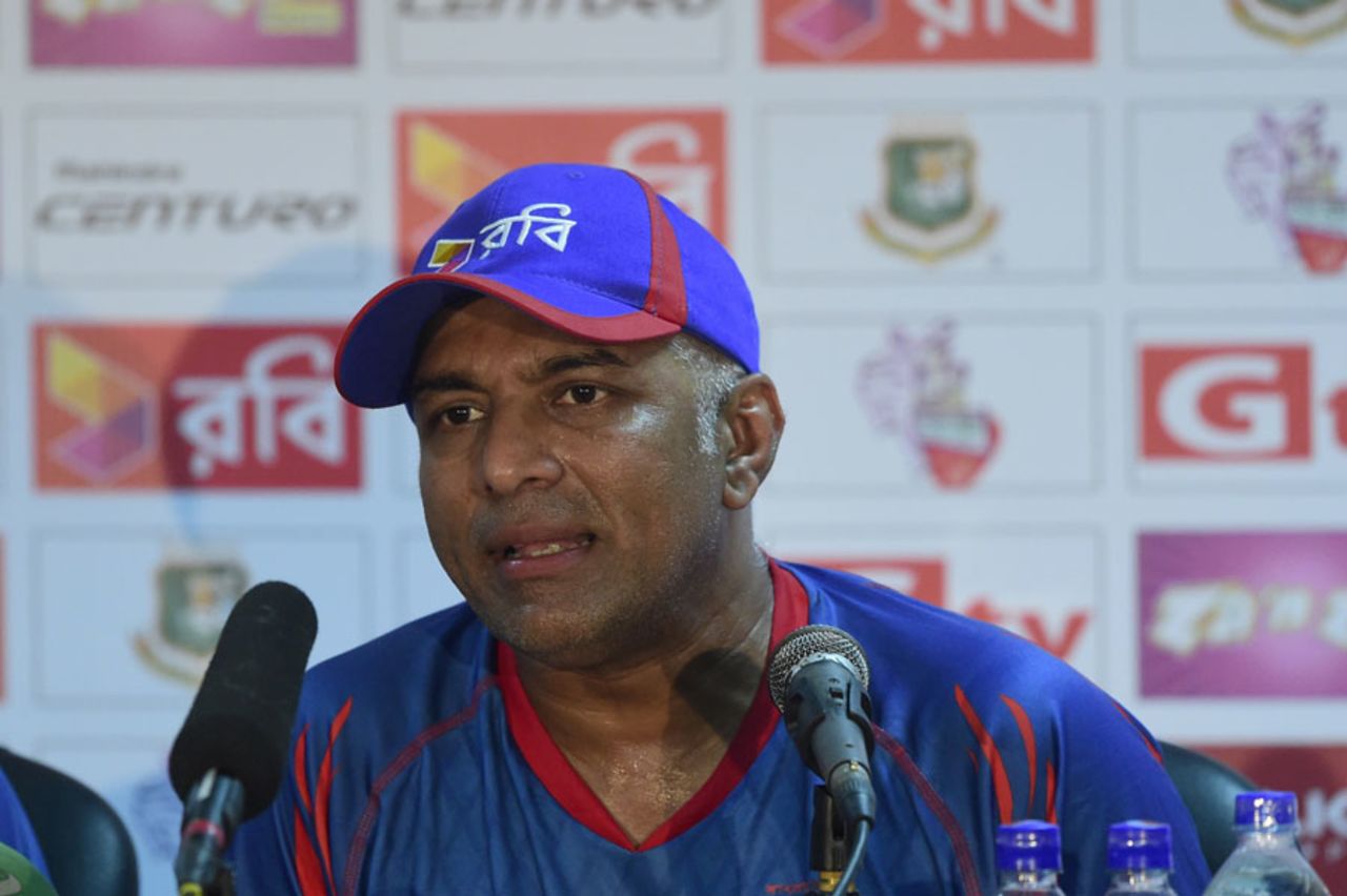Bangladesh coach Chandika Hathurusingha addresses the media ahead of the Test against India, Fatullah, June 9, 2015