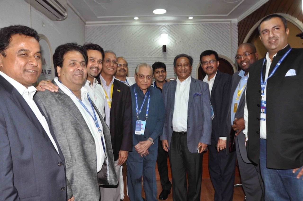 Top BCCI officials with Haroon Lorgat and Mustafa Kamal at the IPL final, May 24, 2015