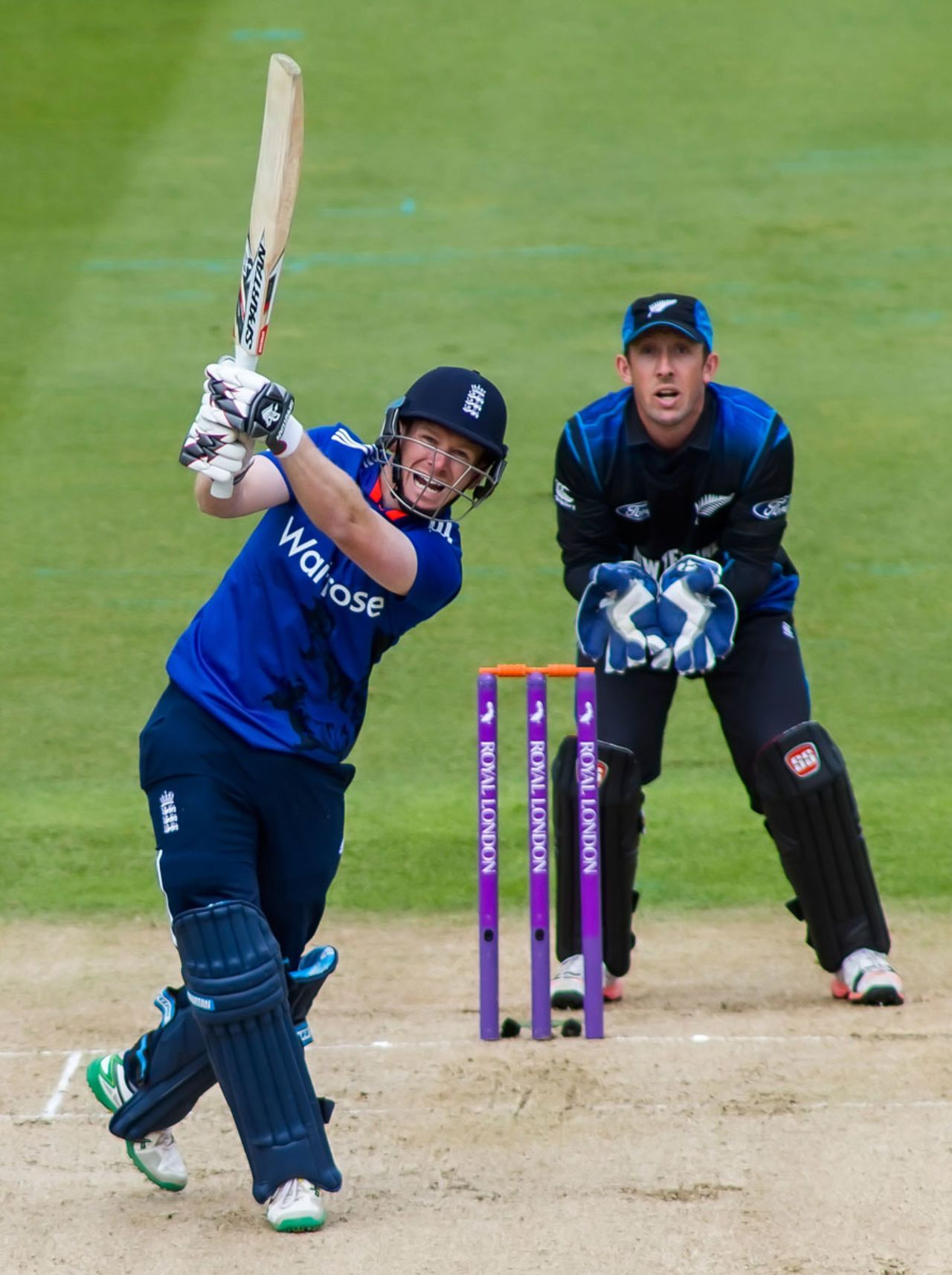 Eoin Morgan launches one down the ground, England v New Zealand, 1st ODI, Edgbaston, June 9, 2015
