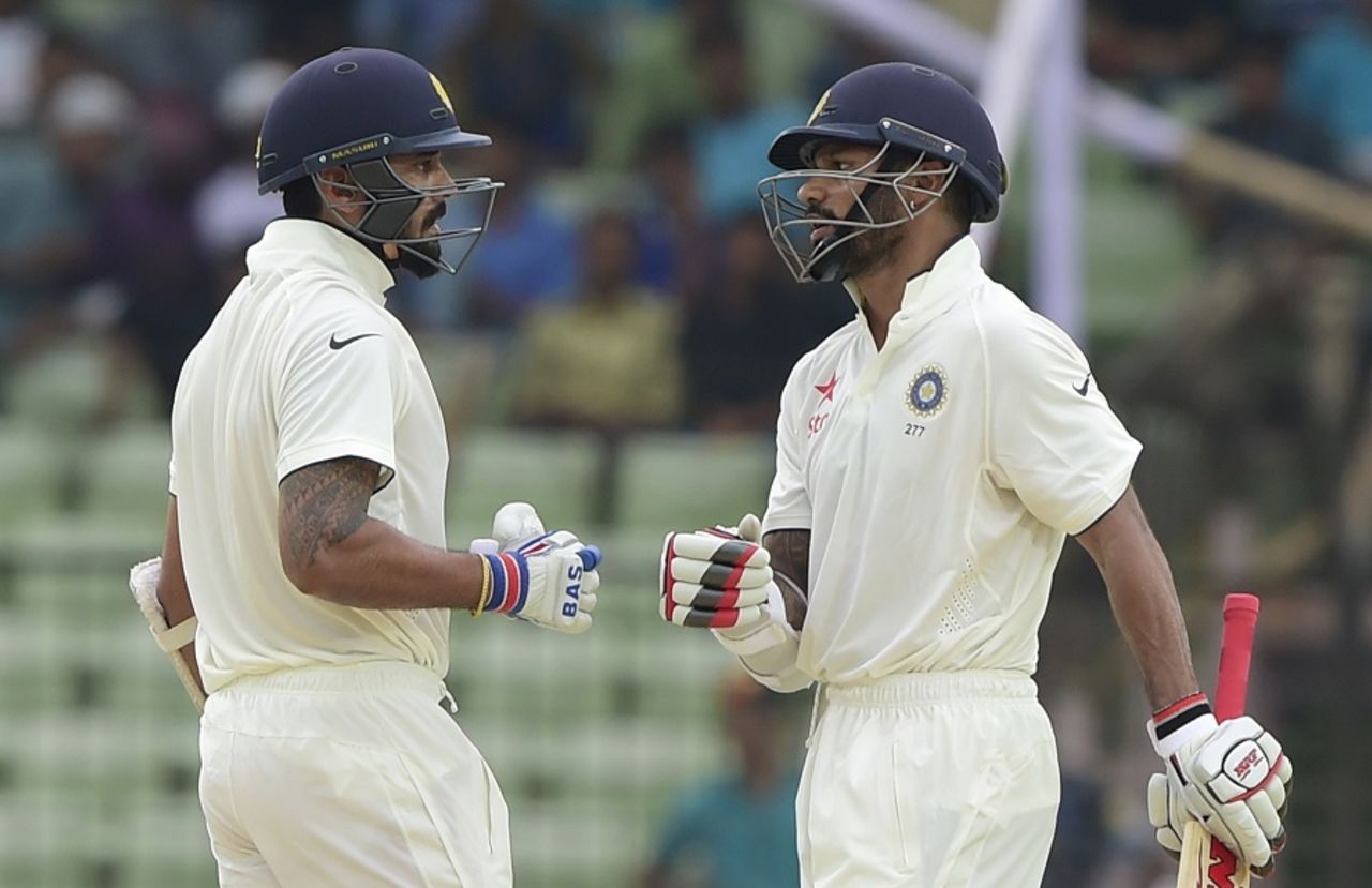 Shikhar Dhawan and M Vijay took the opening stand past 150, Bangladesh v India, only Test, Fatullah, 1st day, June 10, 2015