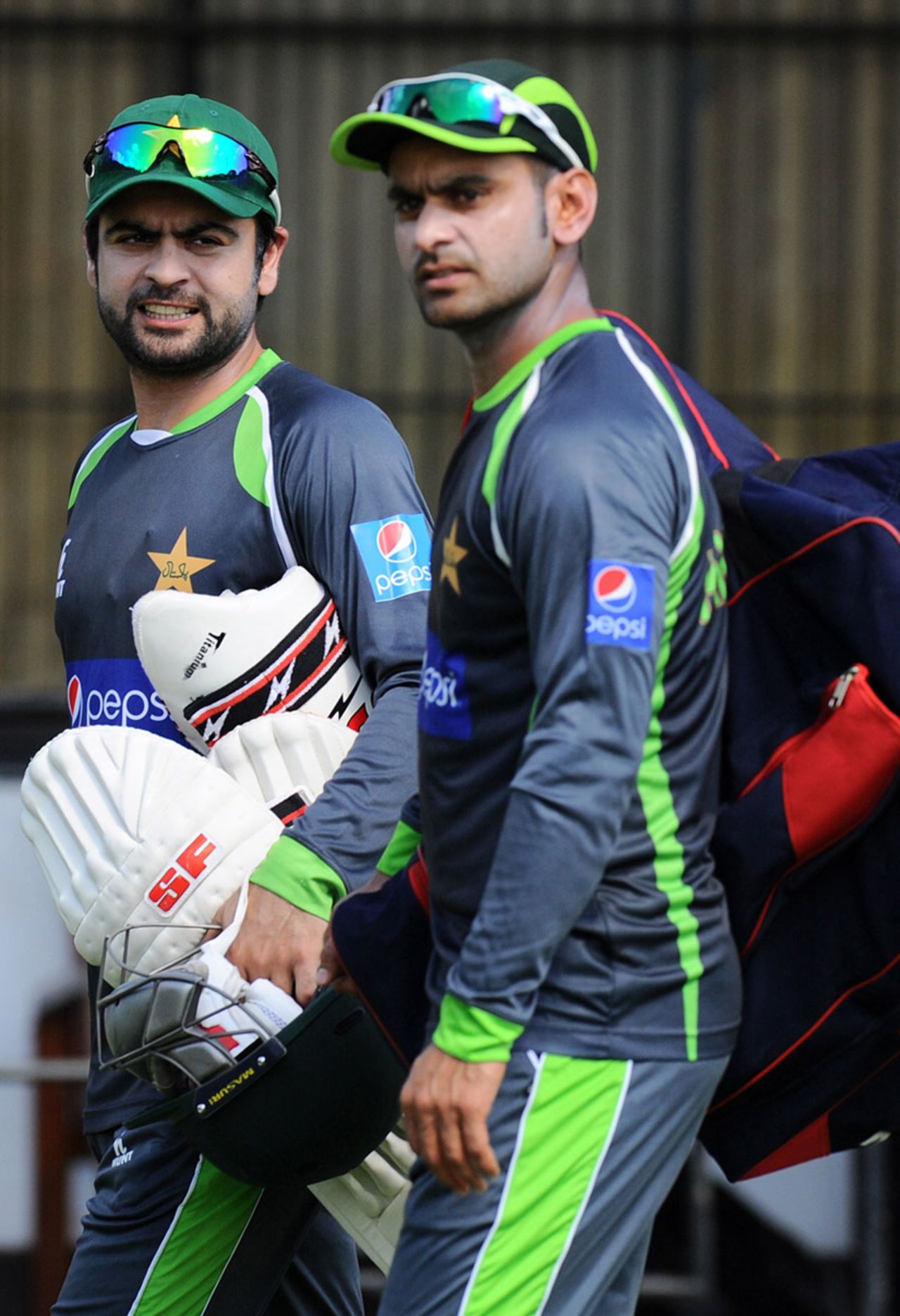 Mohammad Hafeez and Ahmed Shehzad take part in a training session, Colombo, June 10, 2015