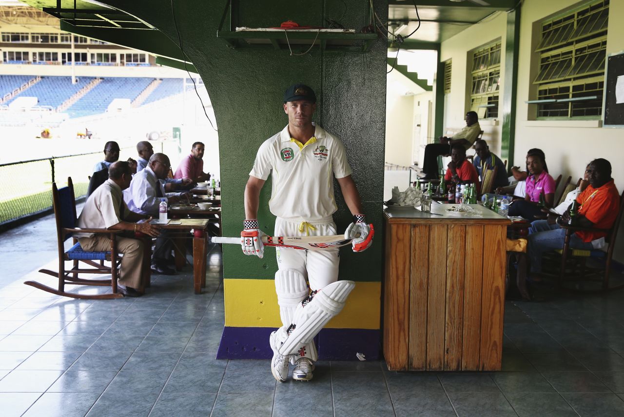 David Warner strikes a pose at Sabina Park ahead of the second Test, Kingston, June 10, 2015