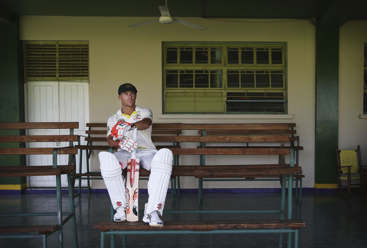 David Warner relaxes in the Sabina Park pavilion ahead of the second Test, Kingston, June 10, 2015