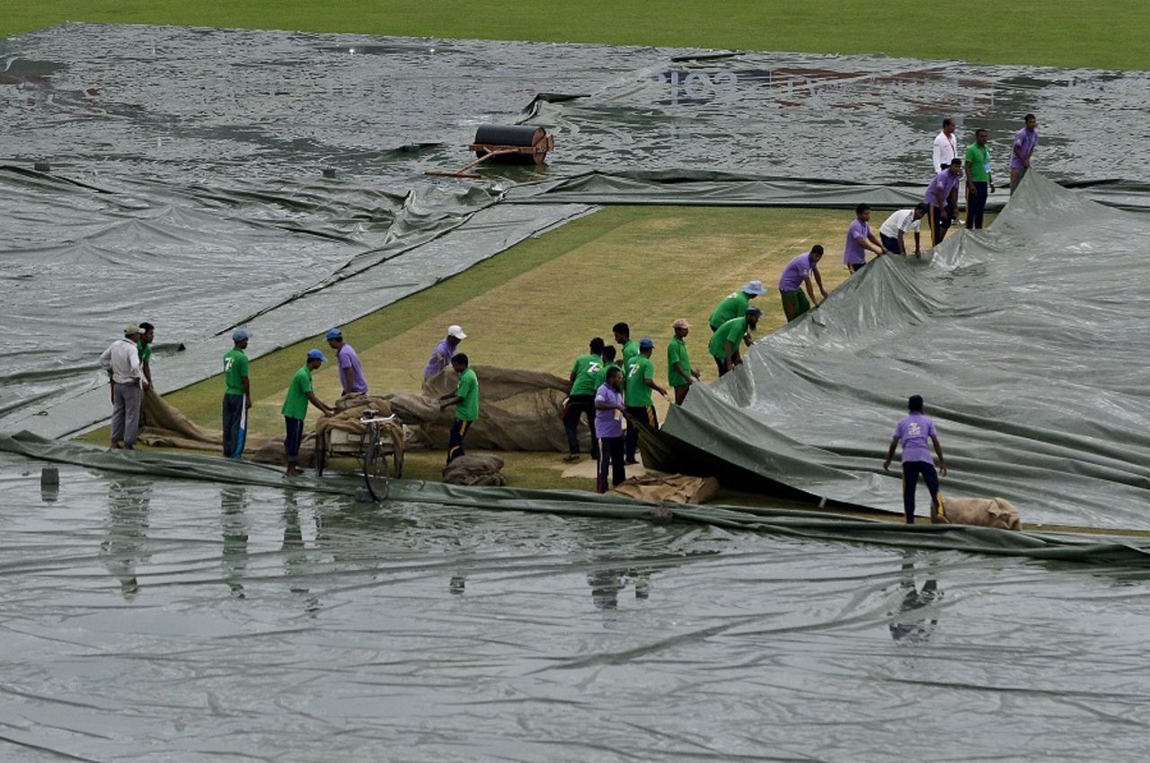 Rain delayed start of play on the second day, Bangladesh v India, only Test, 2nd day, Fatullah, June 10, 2015