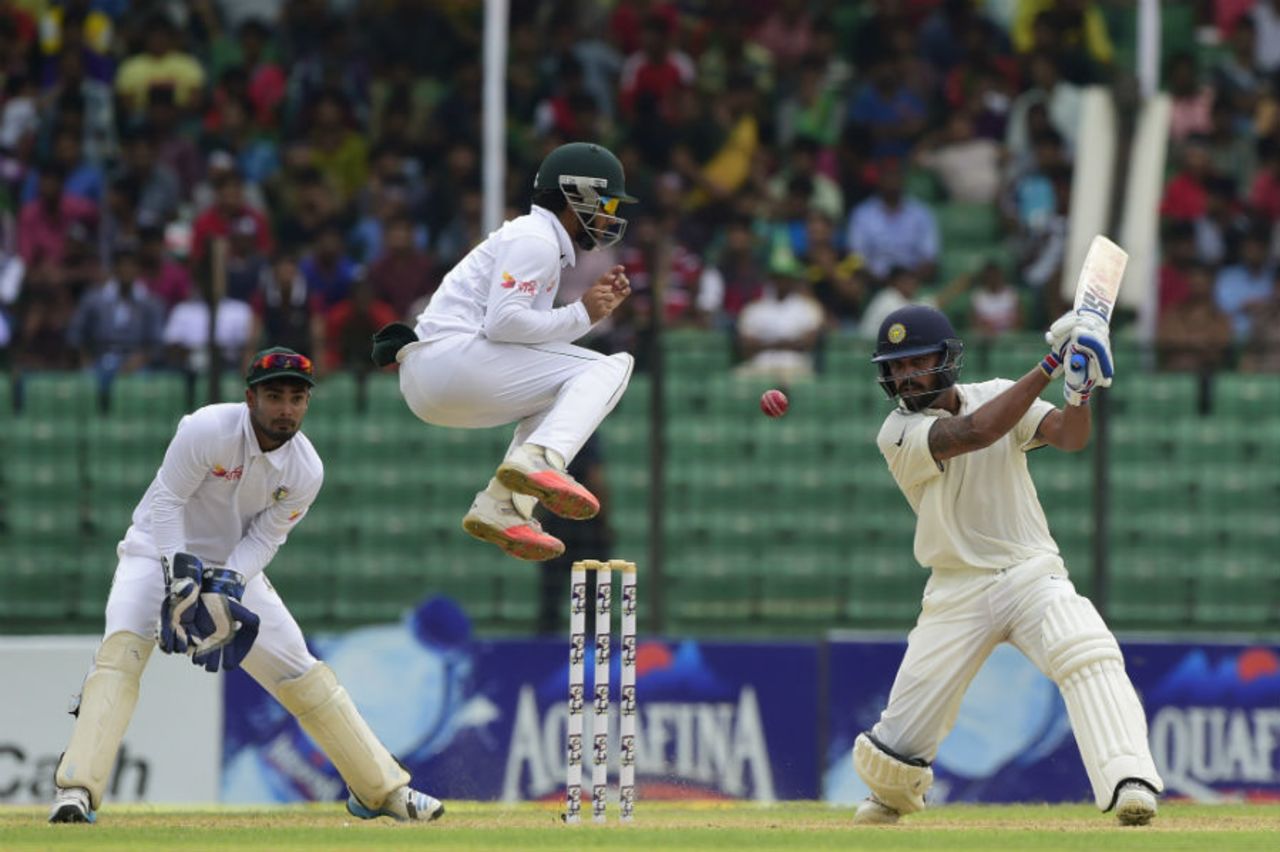 Get out of my way: M Vijay crashes it through the off side, Bangladesh v India, only Test, 3rd day, Fatullah, June 12, 2015