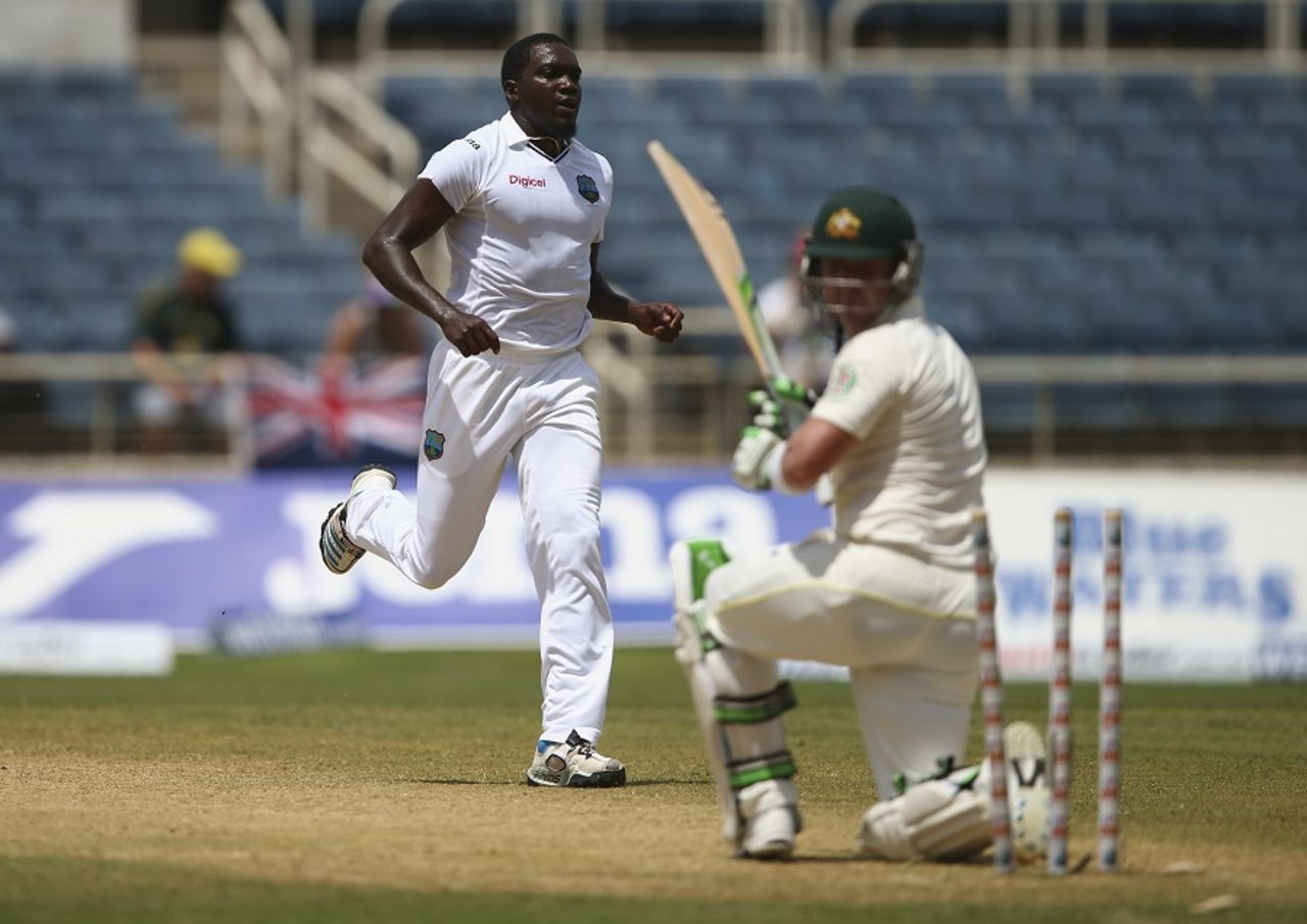 Jerome Taylor dismissed Brad Haddin to pick up his fifth wicket, West Indies v Australia, 2nd Test, 2nd day, Kingston, June 12, 2015