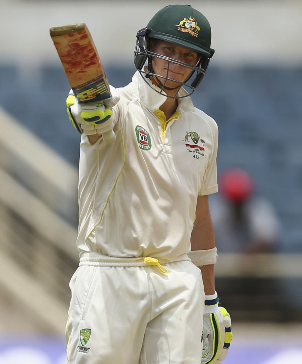 Steven Smith acknowledges the crowd after reaching 150, West Indies v Australia, 2nd Test, 2nd day, Kingston, June 12, 2015 
