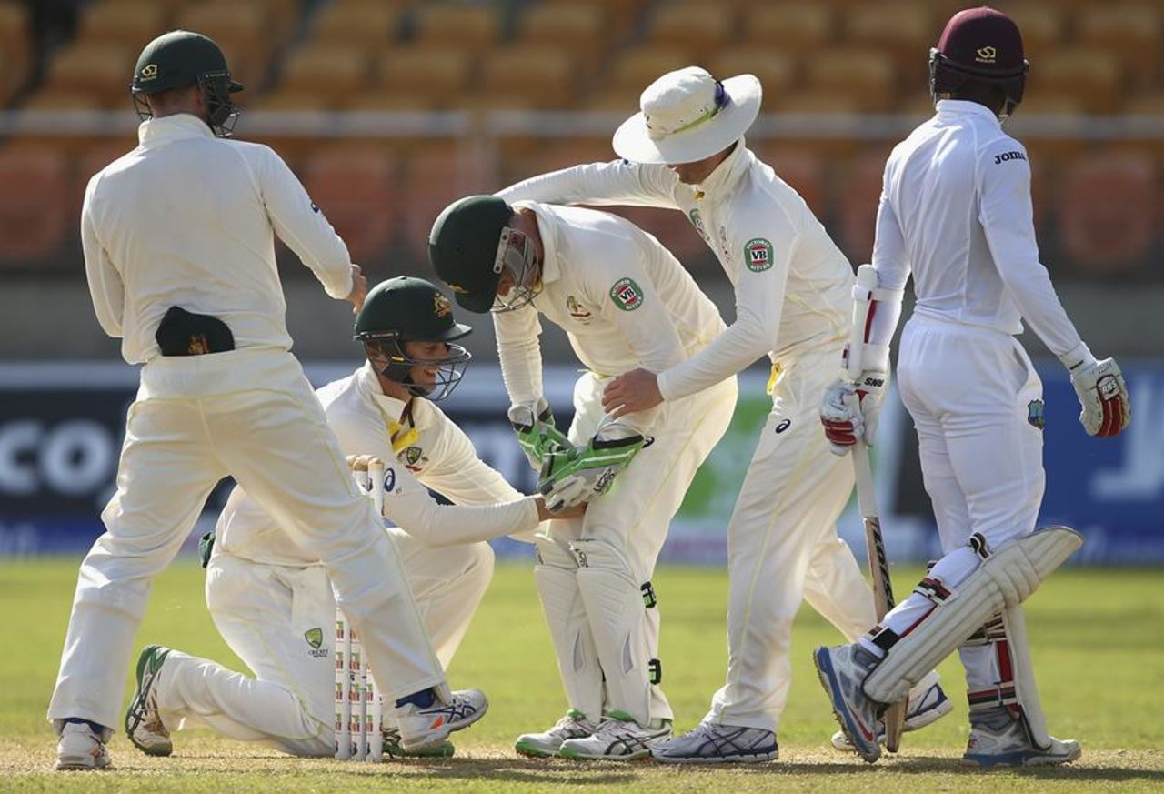 Brad Haddin took a catch between his legs to dismiss Shai Hope, West Indies v Australia, 2nd Test, 2nd day, Kingston, June 12, 2015