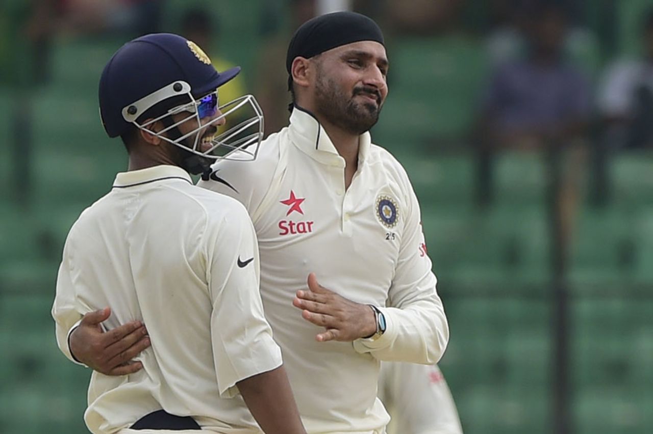 Harbhajan Singh took the wicket of Mominul Haque on his Test return, Bangladesh v India, only Test, Fatullah, 4th day, June 13, 2015