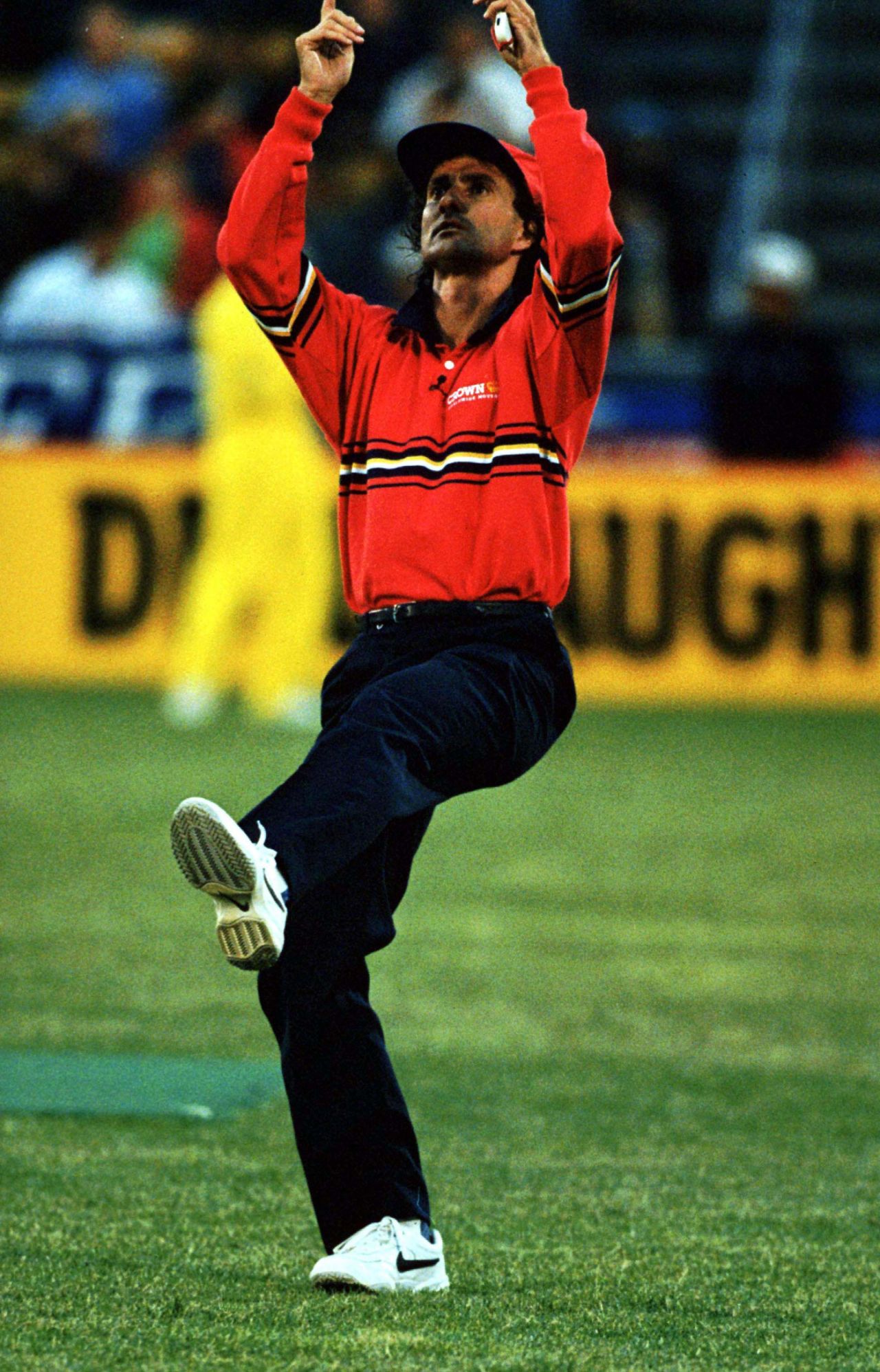 Billy Bowden signals a six, Cricket Max Tournament, June 18, 1997