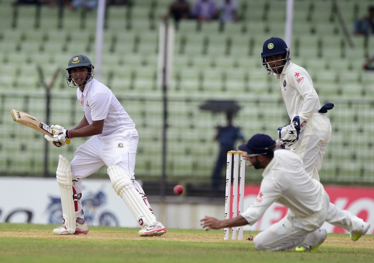 Soumya Sarkar guides one past the diving slip fielder, Bangladesh v India, only Test, 4th day, Fatullah, June 13, 2015