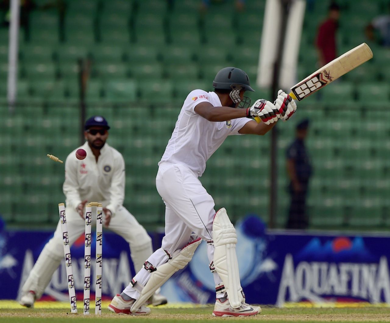 Soumya Sarkar chopped on after a strokeful 37, Bangladesh v India, only Test, 4th day, Fatullah, June 13, 2015