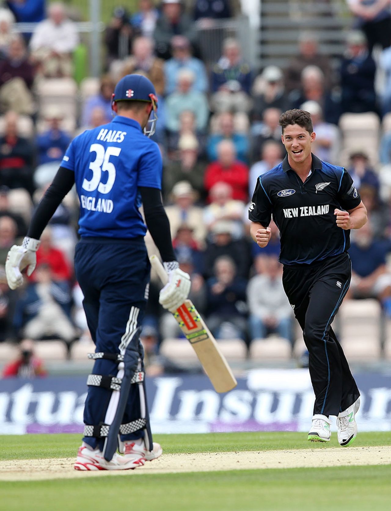 Ben Wheeler made the opening breakthrough to get rid of Alex Hales, England v New Zealand, 3rd ODI, Ageas Bowl, June 14, 2015
