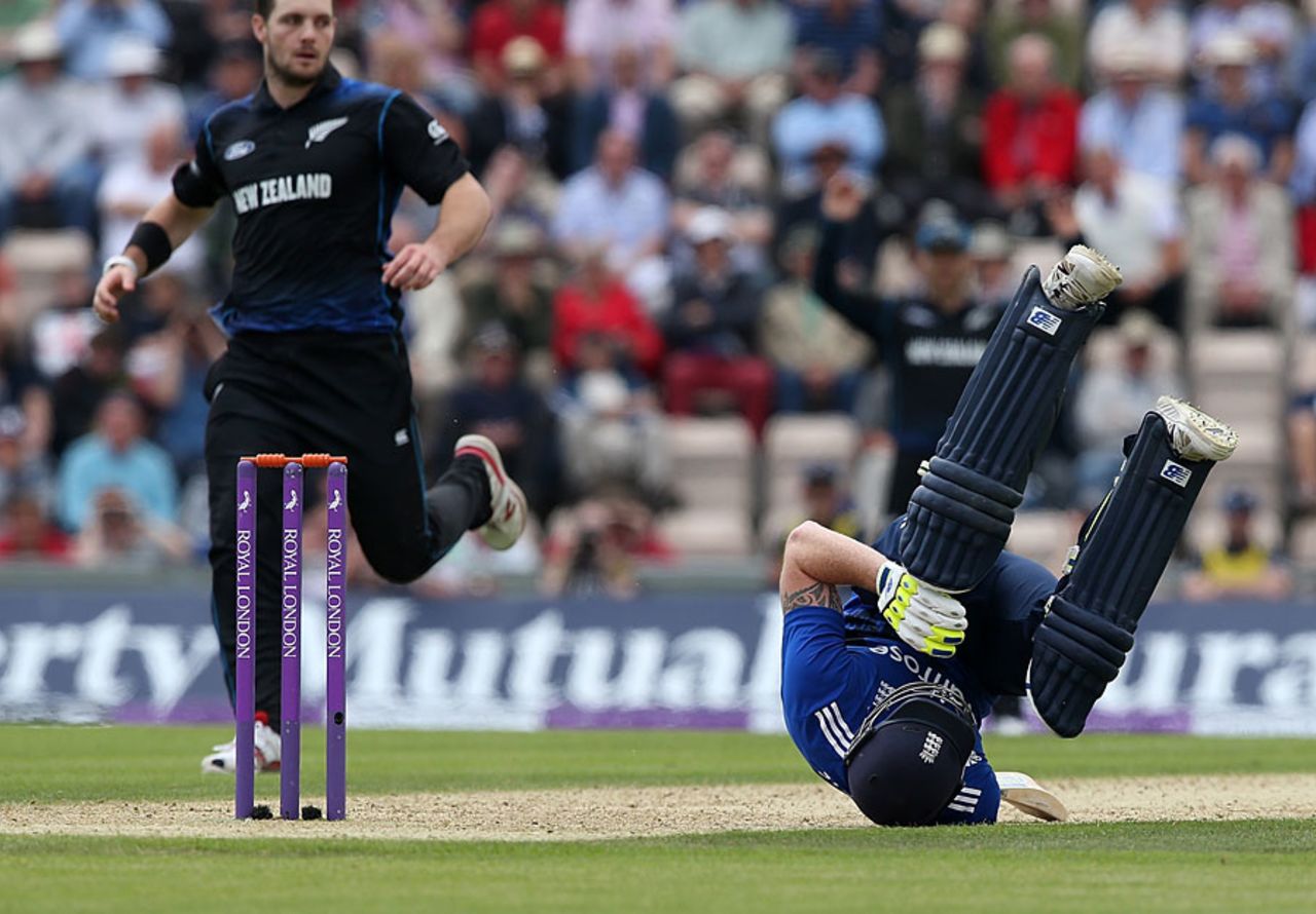 Ben Stokes was briefly felled by a full toss, England v New Zealand, 3rd ODI, Ageas Bowl, June 14, 2015