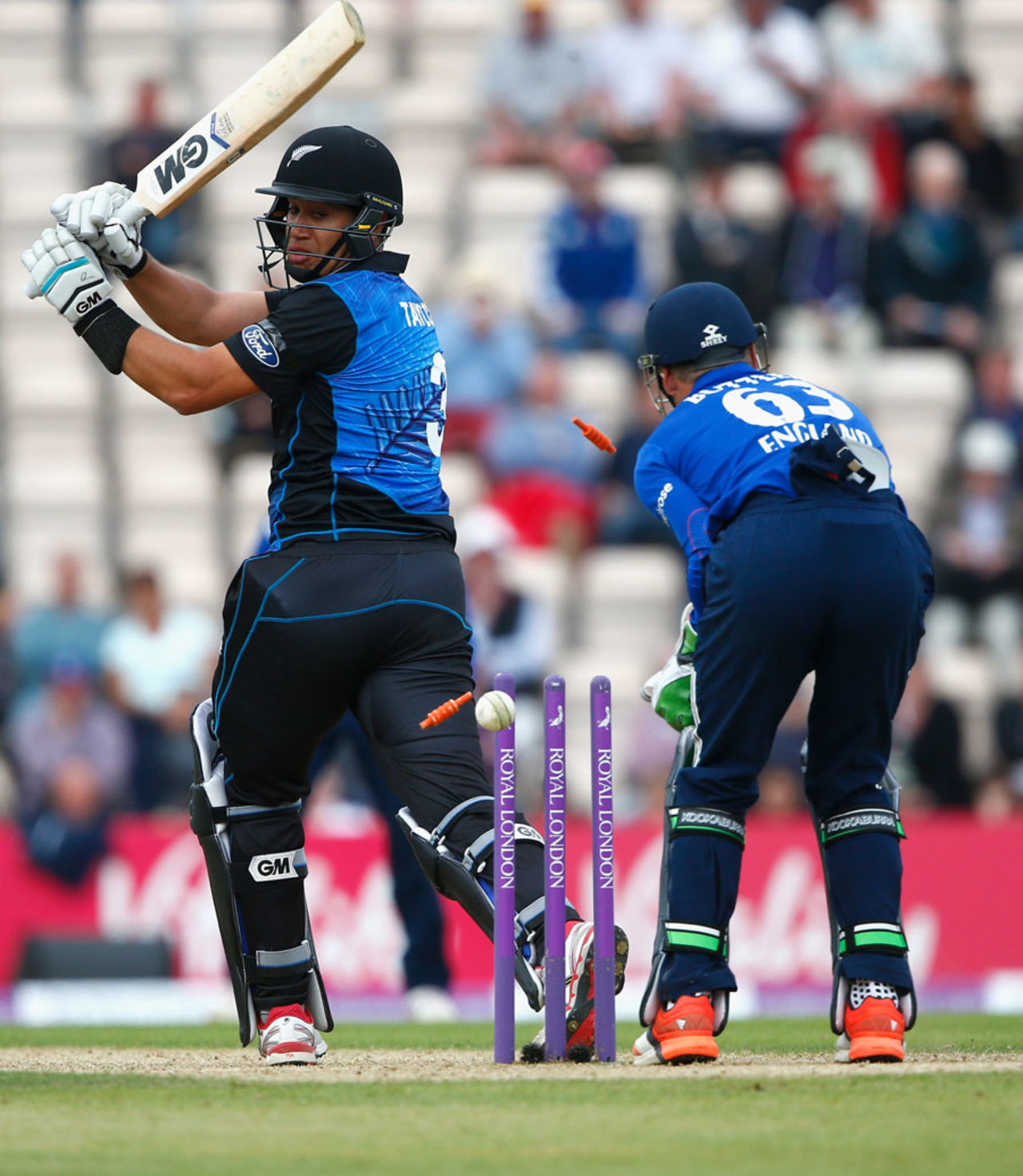 Ross Taylor was bowled by David Willey for 110, England v New Zealand, 3rd ODI, Ageas Bowl, June 14, 2015