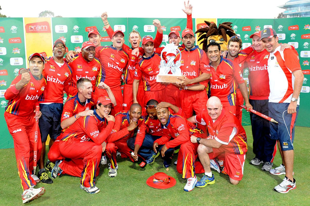 Lions celebrate their Twenty20 title win, Lions v Titans, Ram Slam T20 Challenge final, Johannesburg, April 7, 2013