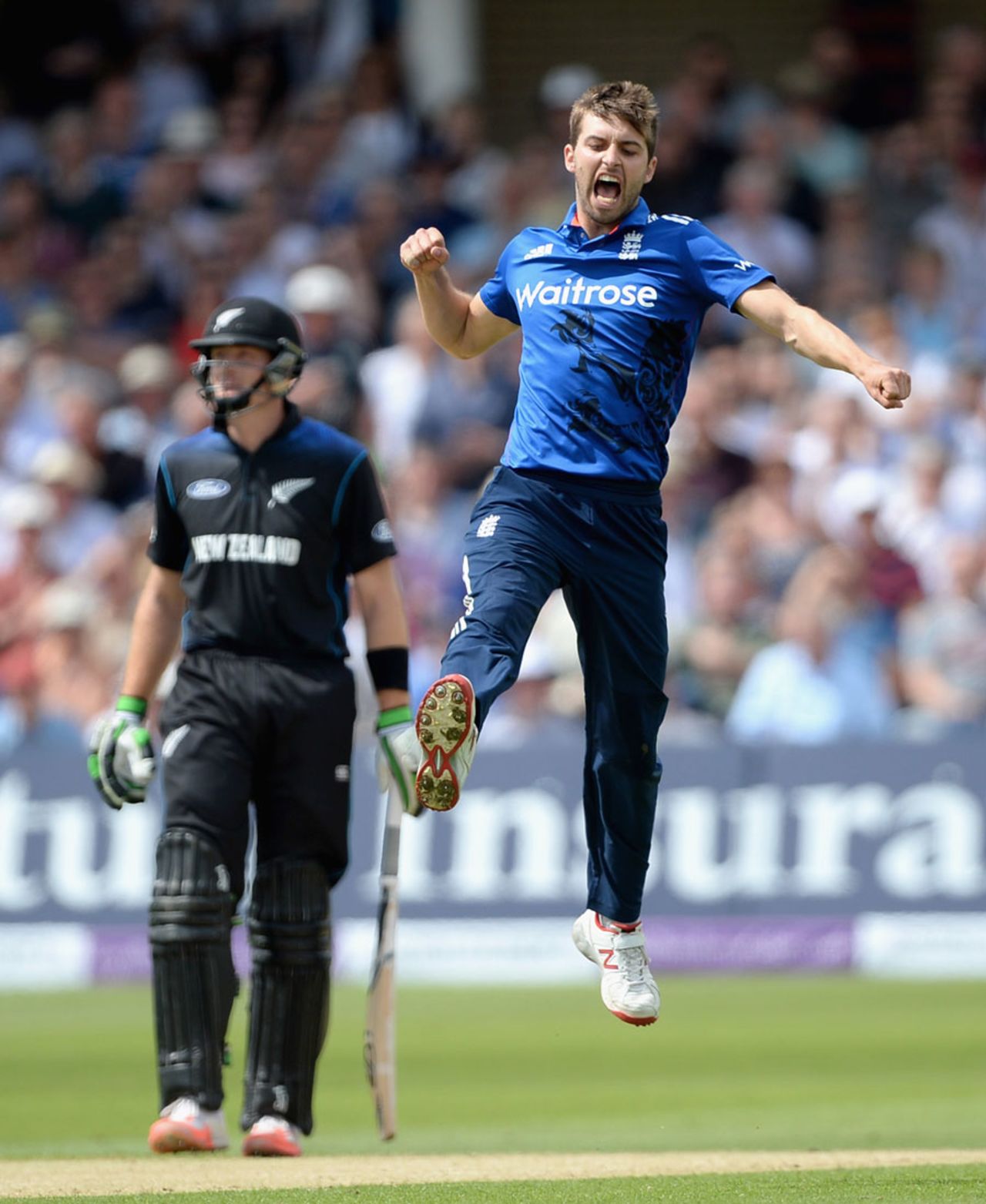 Mark Wood celebrates his dismissal of Brendon McCullum, England v New Zealand, 4th ODI, Trent Bridge, June 17, 2015