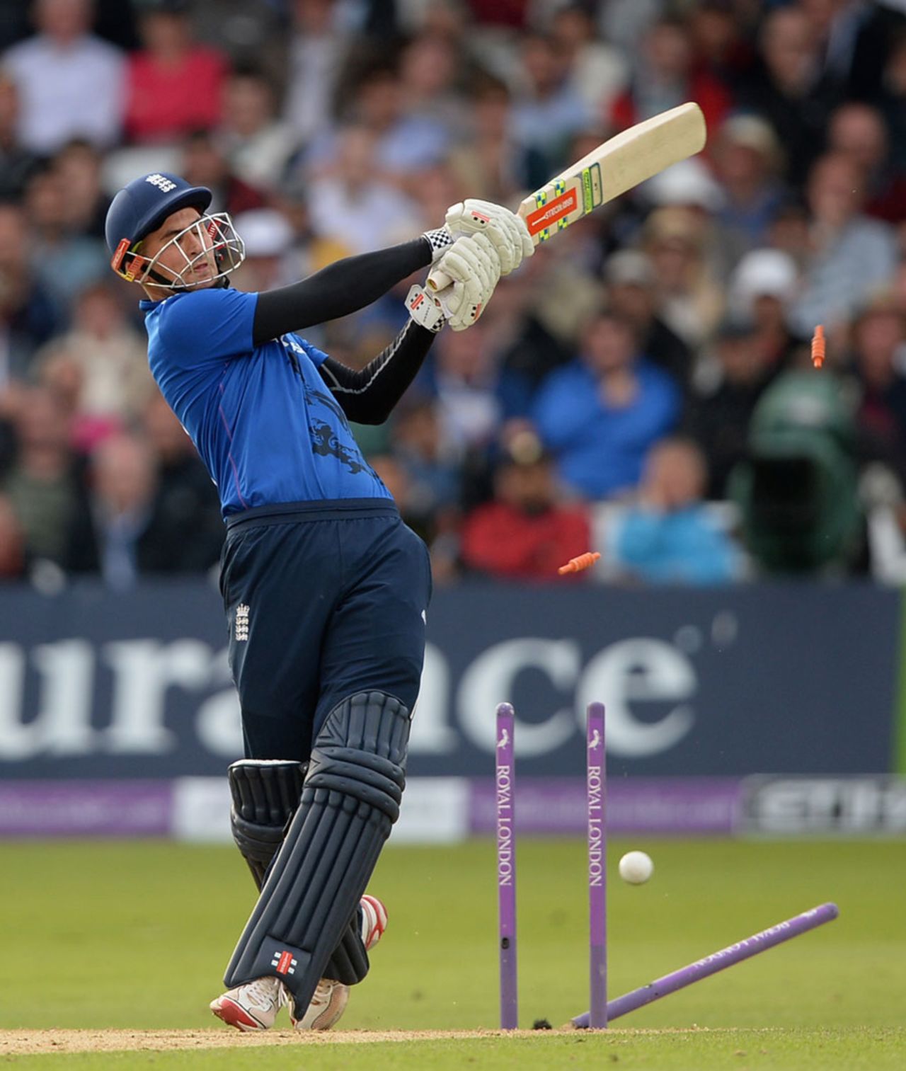 Alex Hales had his middle stump pegged back off the inside edge, England v New Zealand, 4th ODI, Trent Bridge, June 17, 2015