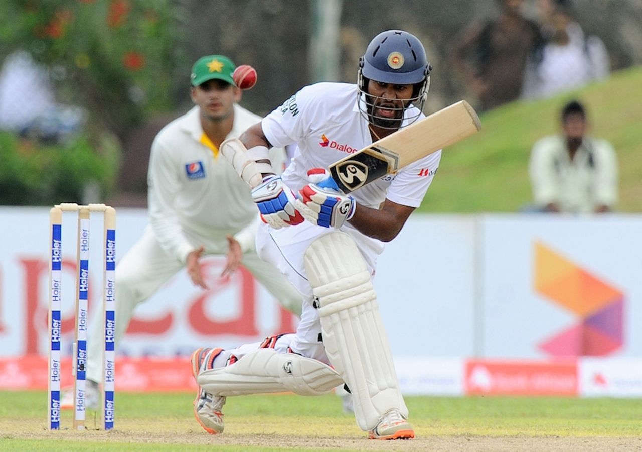 Dimuth Karunaratne tucks the ball to the leg side, Sri Lanka v Pakistan, 1st Test, Galle, 2nd day, June 18, 2015
