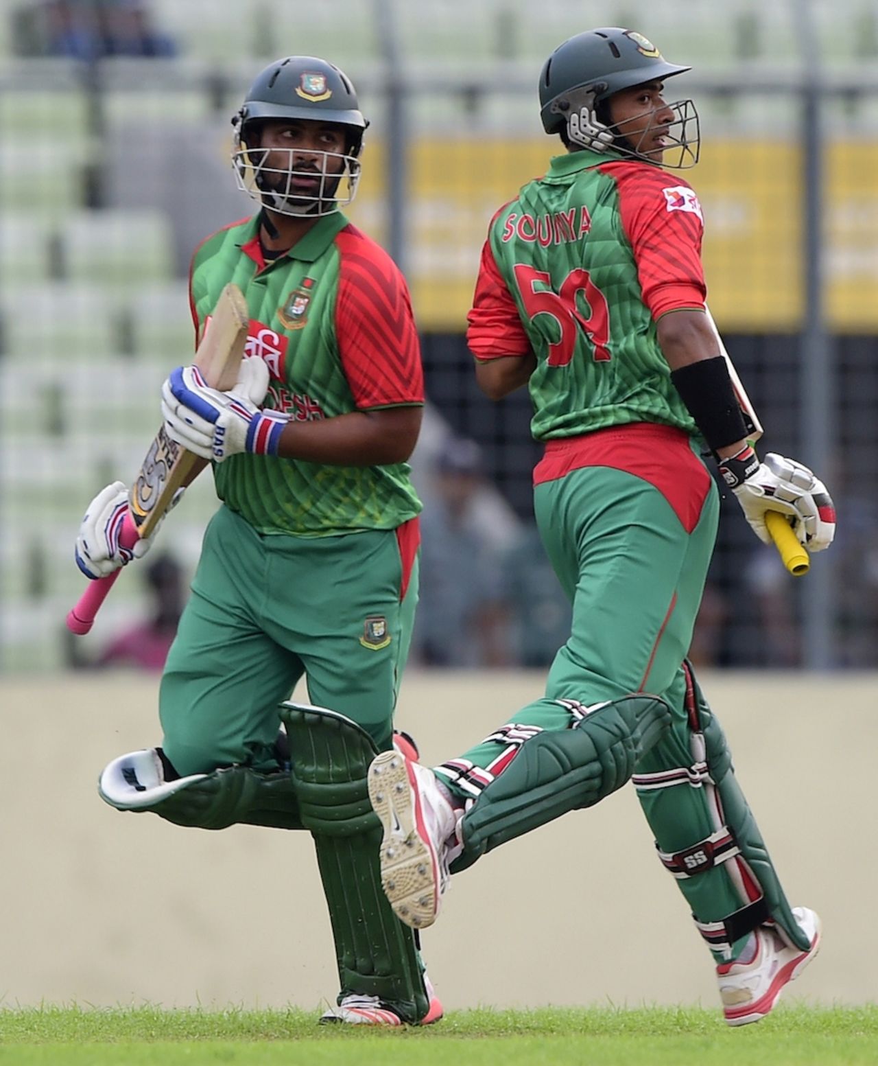 Tamim Iqbal and Soumya Sarkar during their strong opening stand, Bangladesh v India, 1st ODI, Mirpur, June 18, 2015
