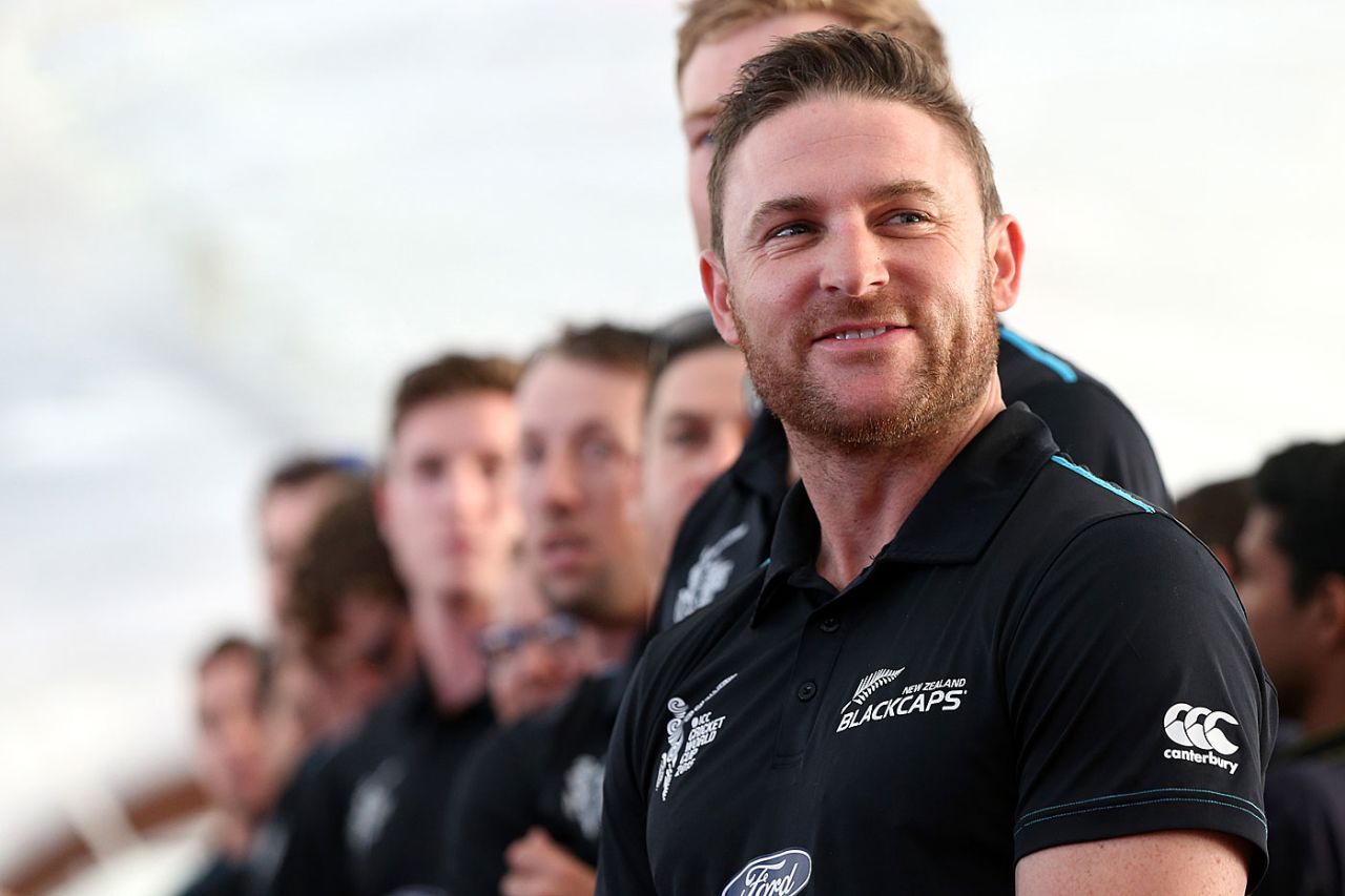 Brendon McCullum and the New Zealand team at the World Cup reception at Queens Wharf, Auckland, March 31, 2015