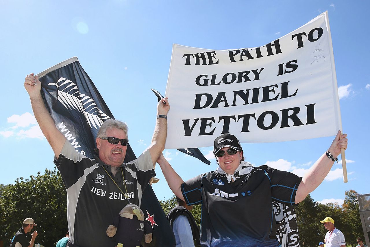 New Zealand fans arrive for the World Cup final, March 29, 2015