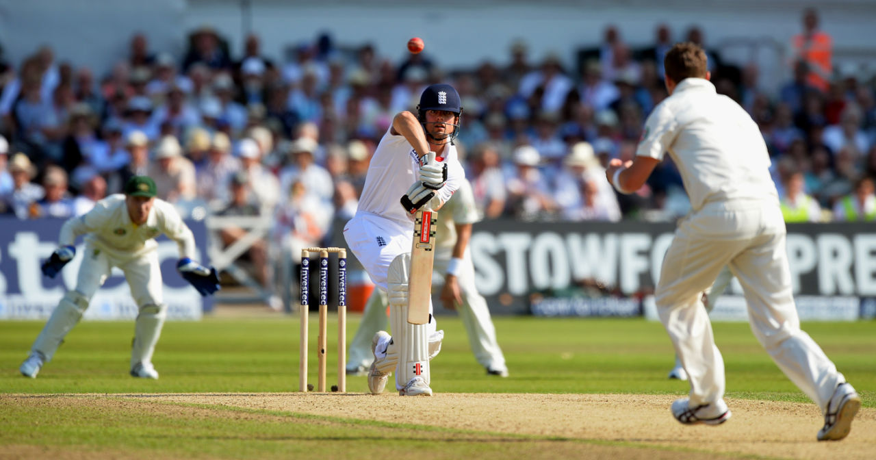 Alastair Cook defends, England v Australia, 1st Investec Test, Trent Bridge, 2nd day, July 11, 2013