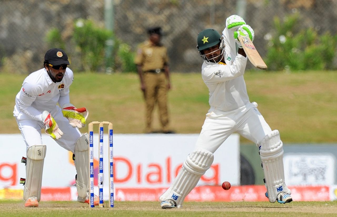 Sarfraz Ahmed strokes the ball through the off side, Sri Lanka v Pakistan, 1st Test, Galle, 4th day, June 20, 2015