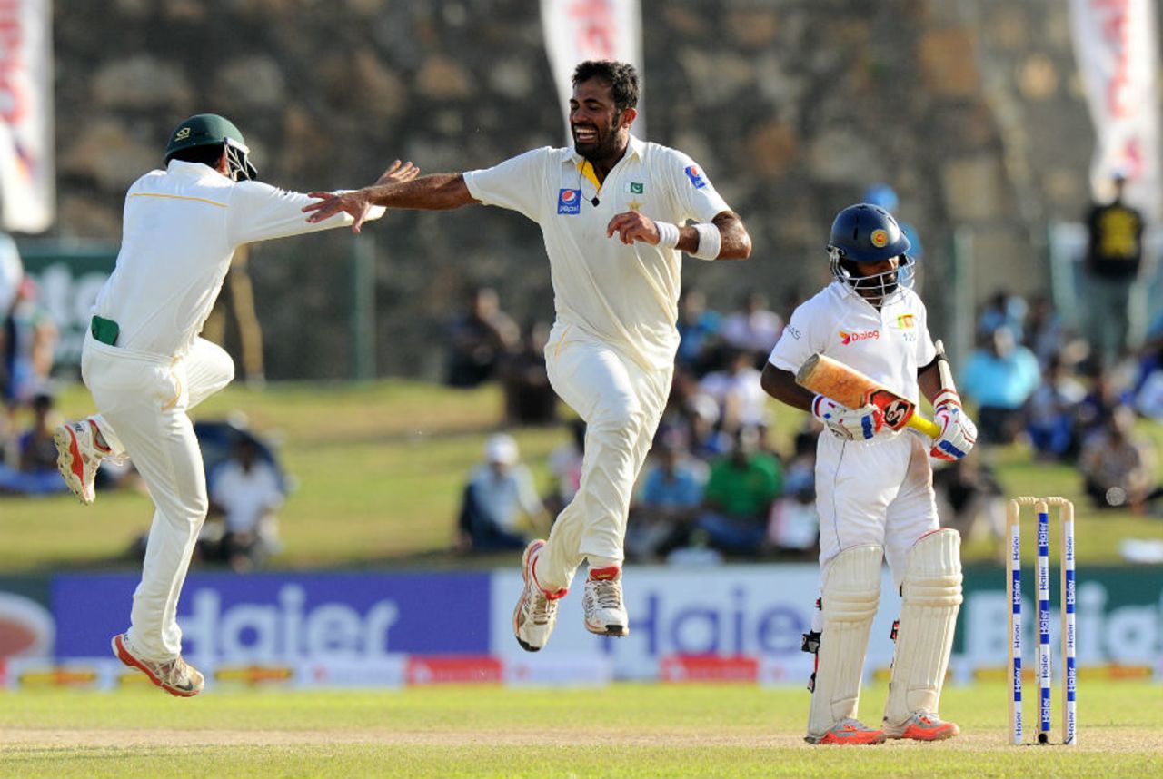 Wahab Riaz exults after dismissing Kaushal Silva, Sri Lanka v Pakistan, 1st Test, Galle, 4th day, June 20, 2015