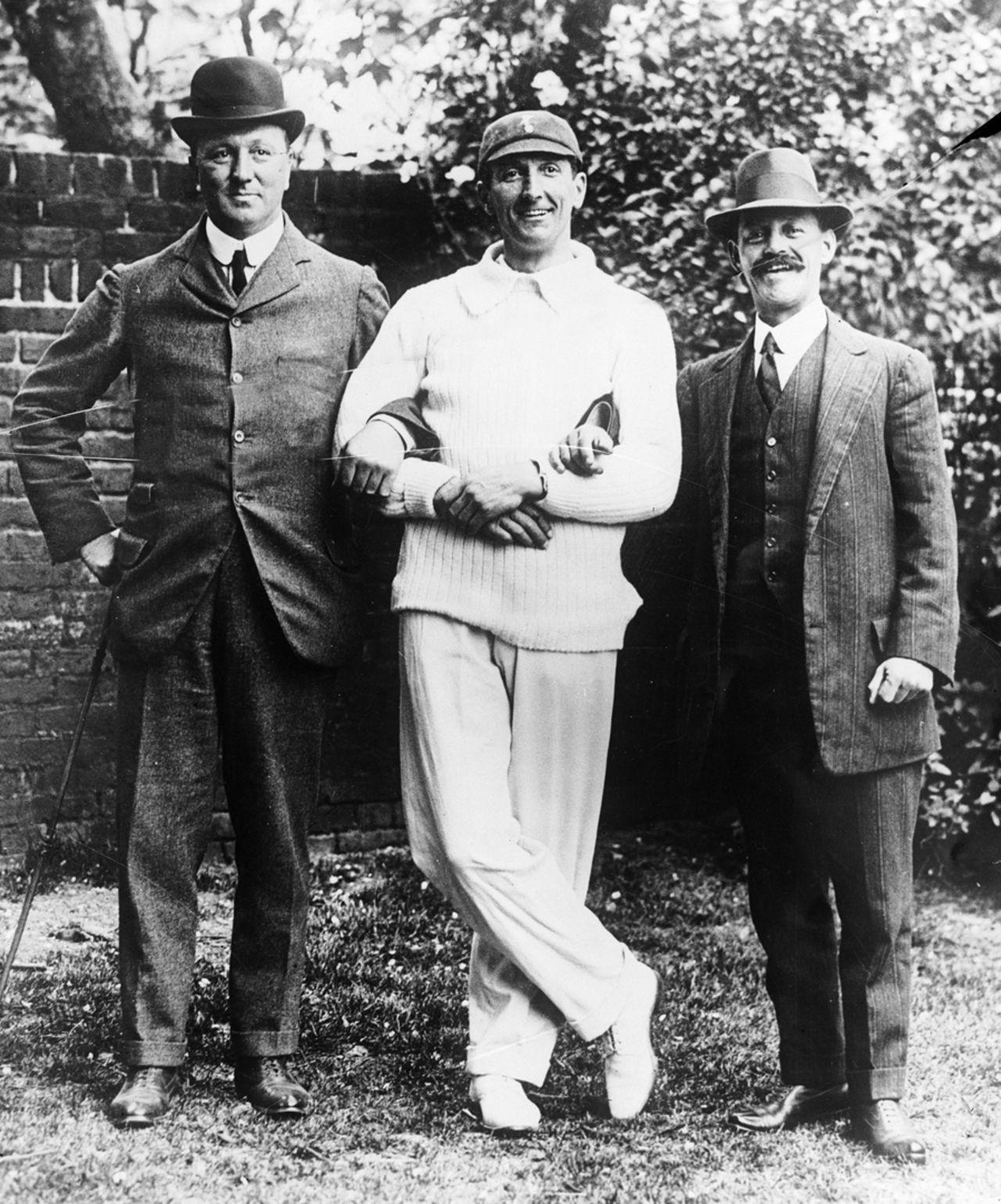 The three captains pose ahead of the ill-fated 1912 Triangular Tournament.  Frank Mitchell (South Africa, left), CB Fry (England, middle) and Syd Gregory (Australia, right)