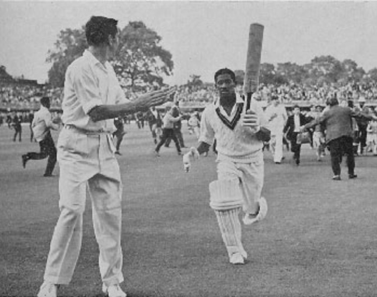 Basil Butcher leaves the field after scoring an unbeaten 129 on the third day of the 2nd Test between England and West Indies, June 22, 1963. He added only four more to his score when play resumed