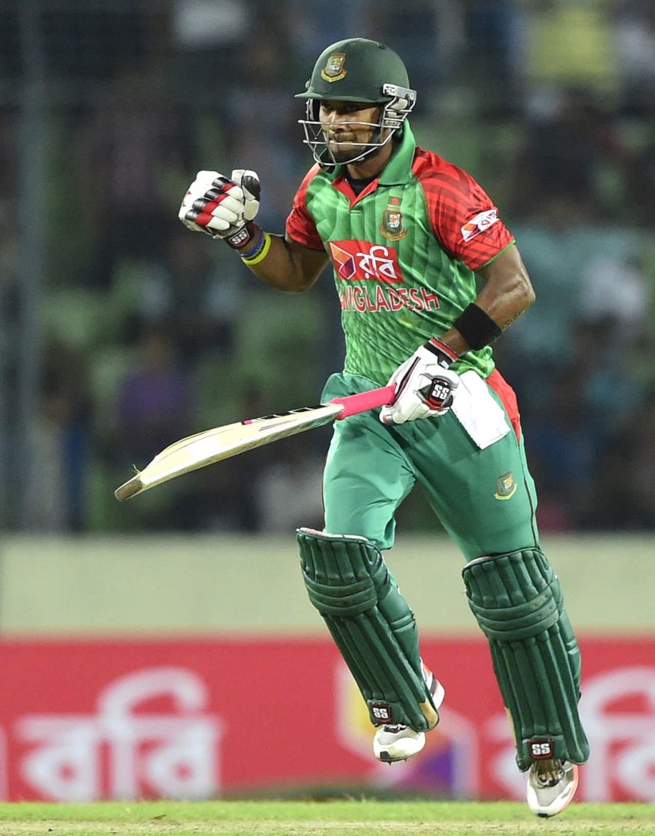 Sabbir Rahman is pumped after hitting the winning run, Bangladesh v India, 2nd ODI, Mirpur, June 21, 2015