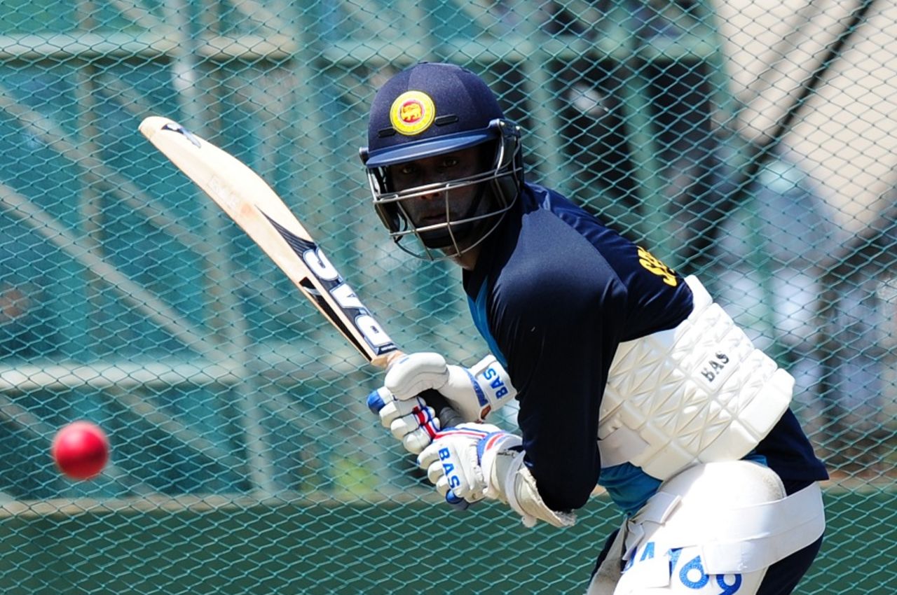 Angelo Mathews in action during training, Colombo, June 24, 2015
