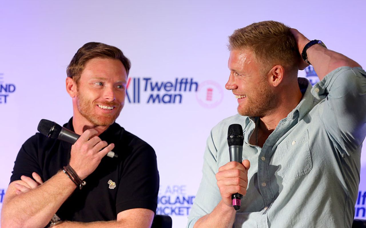 Ian Bell in conversation with Andrew Flintoff at a TwelfthMan event at Old Trafford, Manchester, June 26, 2015