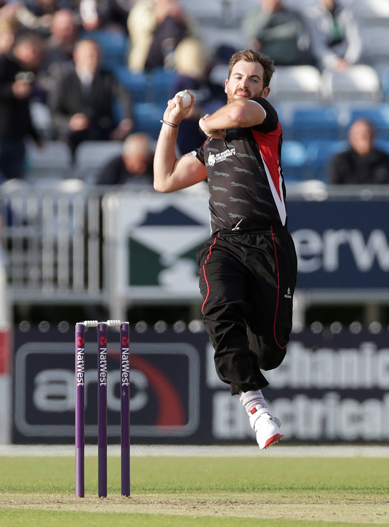 Ben Raine arrives at the crease, Derbyshire v Leicestershire, NatWest T20 Blast, North Group, Derby, May 18, 2015