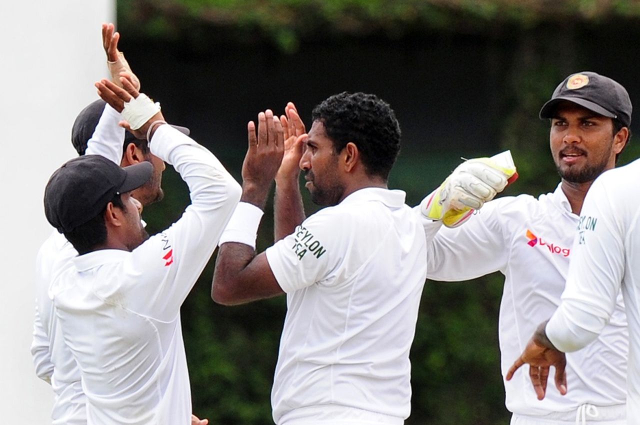 Dhammika Prasad celebrates the wicket of Misbah-ul-Haq, Sri Lanka v Pakistan, 2nd Test, Colombo, 4th day, June 28, 2015