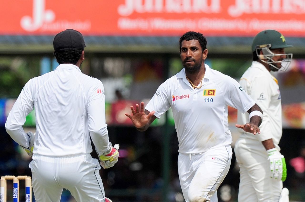 Dhammika Prasad dismissed Sarfraz Ahmed for 16, Sri Lanka v Pakistan, 2nd Test, Colombo, 4th day, June 28, 2015