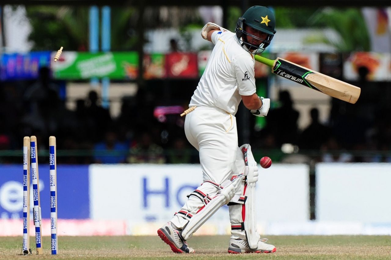 Yasir Shah was knocked over for a duck,  Sri Lanka v Pakistan, 2nd Test, Colombo, 4th day, June 28, 2015