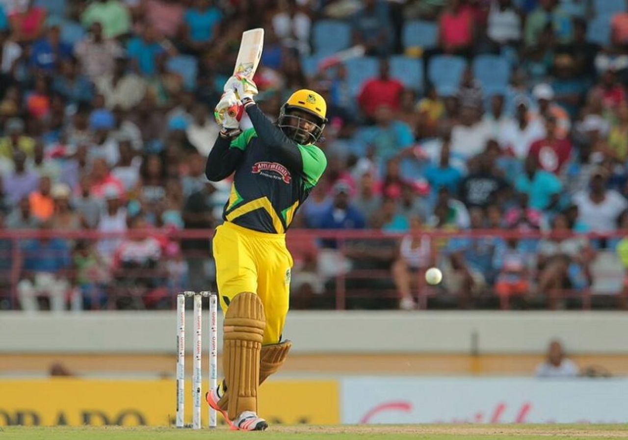 Chris Gayle lashed six fours and nine sixes, St Lucia Zouks v Jamaica Tallawahs, Gros Islet, June 28, 2015