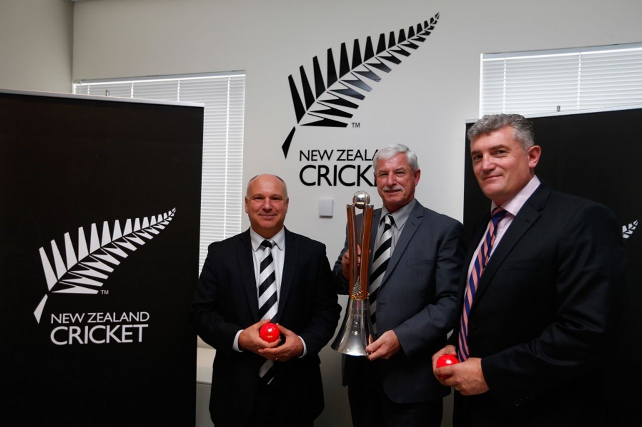 Sir Richard Hadlee with the Chappell-Hadlee trophy, Auckland, June 30, 2015